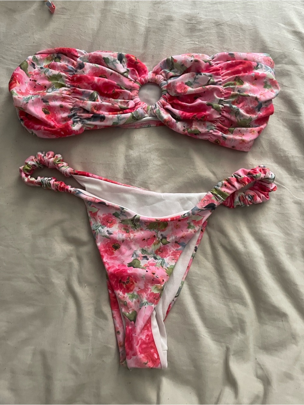 Pink Floral Bandeau Bikini Set